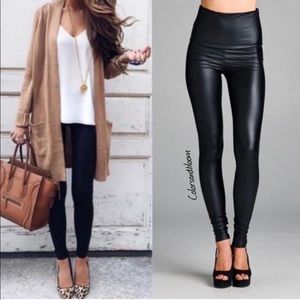 High Waisted Faux Leather Leggings- BLACK